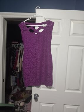 Nollie Purple Lace Mini Dress with Crisscross Back